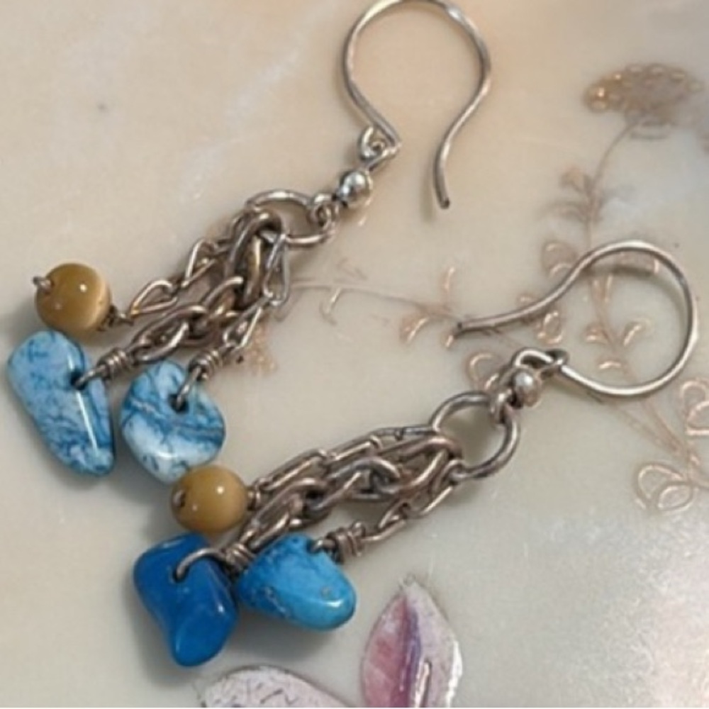 Unbranded Artsy Eclectic 925 Sterling Silver Turquoise Earrings Women’s Jewelry
